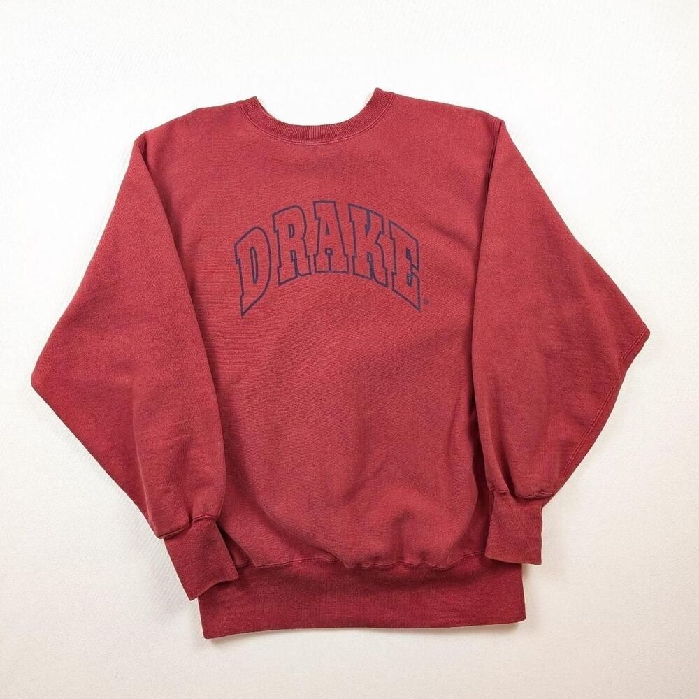 Vintage Burgundy Salmon Drake Champion Reverse Weave Crewneck Sweatshirt Size XL
